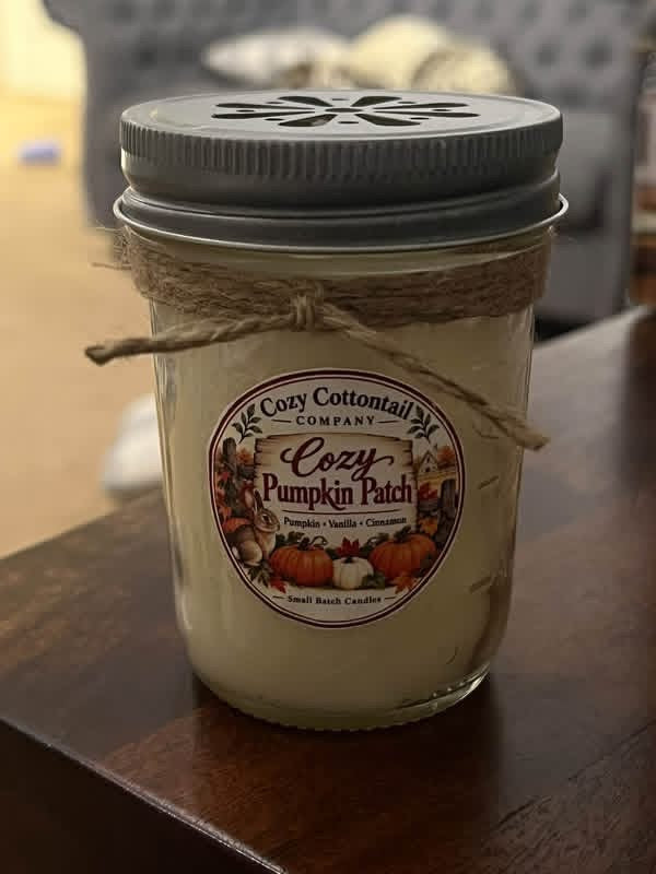 Cozy Pumpkin Patch candle from Cozy Cottontail Company, pumpkin, vanilla, and cinnamon