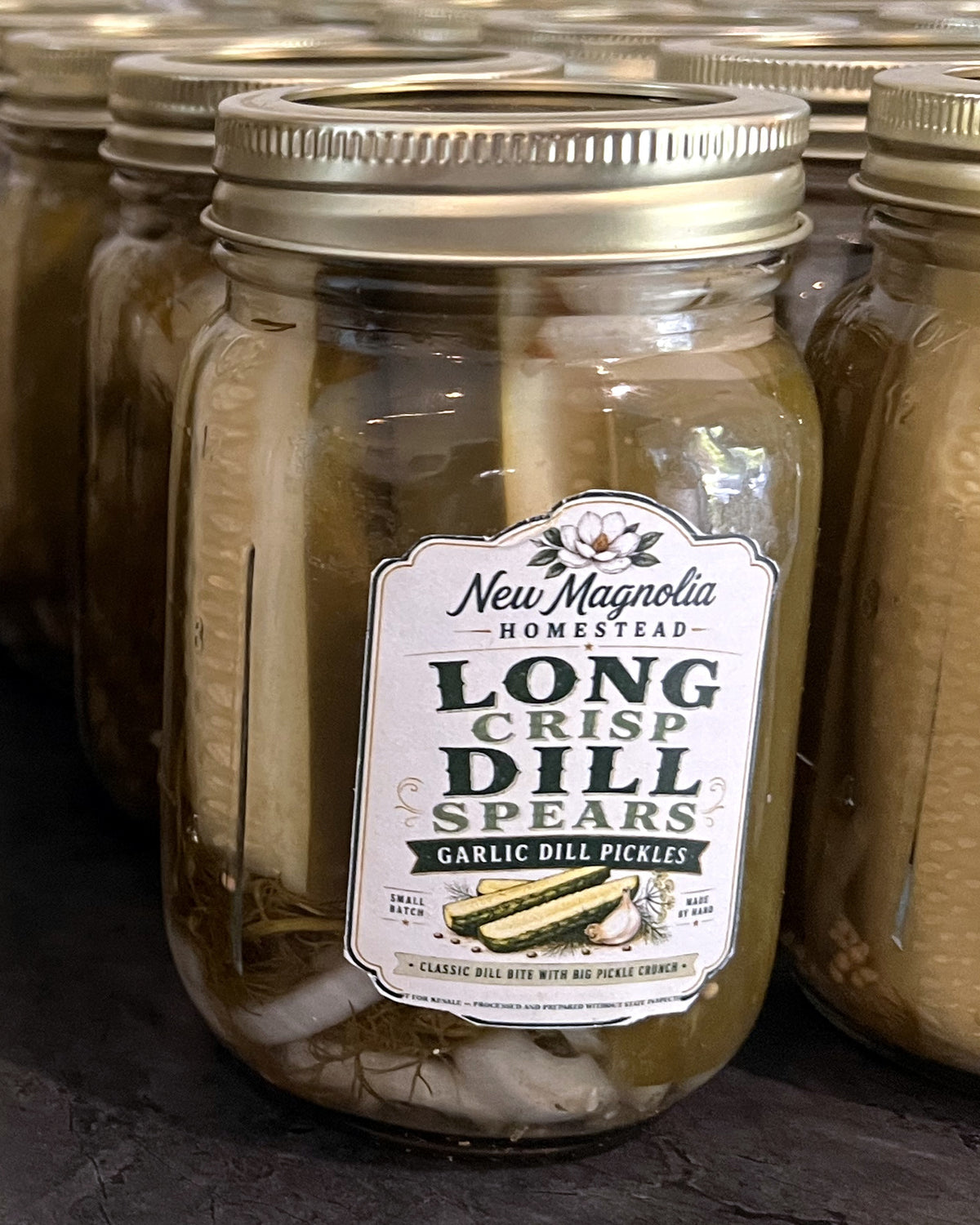 New Magnolia Homestead Long Crisp Dill Spears garlic dill pickles, pint jar