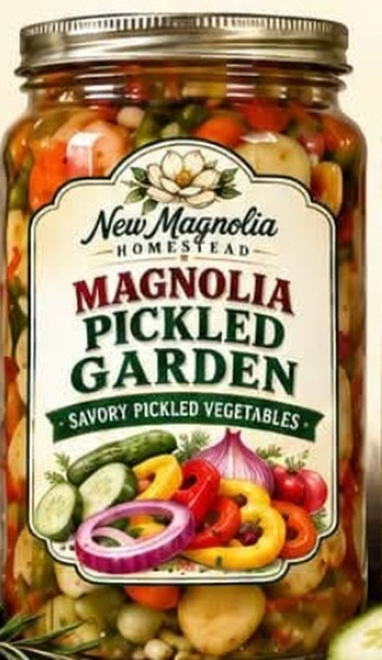 Magnolia Pickled Garden, savory pickled vegetables, New Magnolia Homestead label