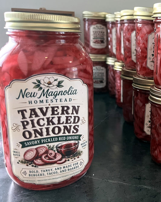 New Magnolia Homestead Tavern Pickled Onions savory pickled red onions, quart jar