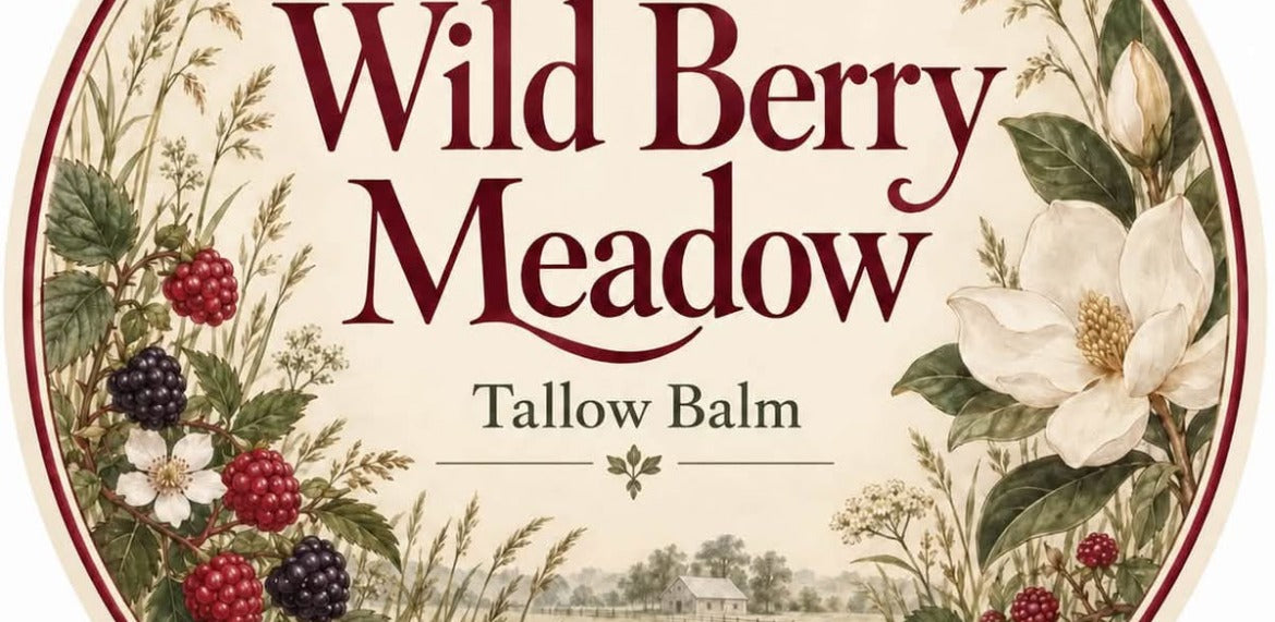 Wild Berry Meadow Tallow Balm label from New Magnolia Homestead