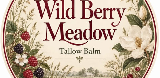 Wild Berry Meadow Tallow Balm label from New Magnolia Homestead